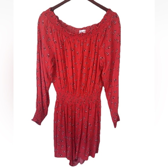 Kendall & Kylie Pants - Woman’s Long Sleeve Red Romper Size X-Large Kendall & Kylie Cherry Blossom